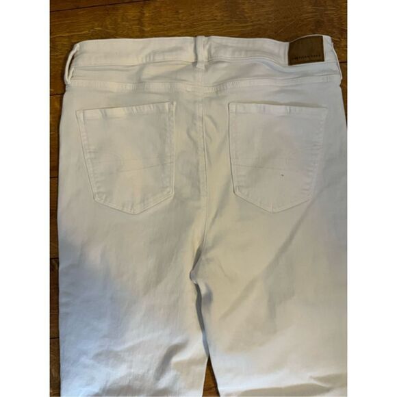 American Eagle Women's 14 Regular Stretch White Flared Leg Wide Jeans Slit - Picture 6 of 9
